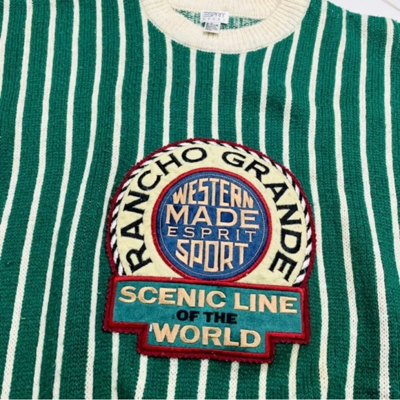 Vtg Mens Sz Small Esprit Knit Sweater Wool Pullover Striped Rancho Grande Retro - Picture 3 of 5